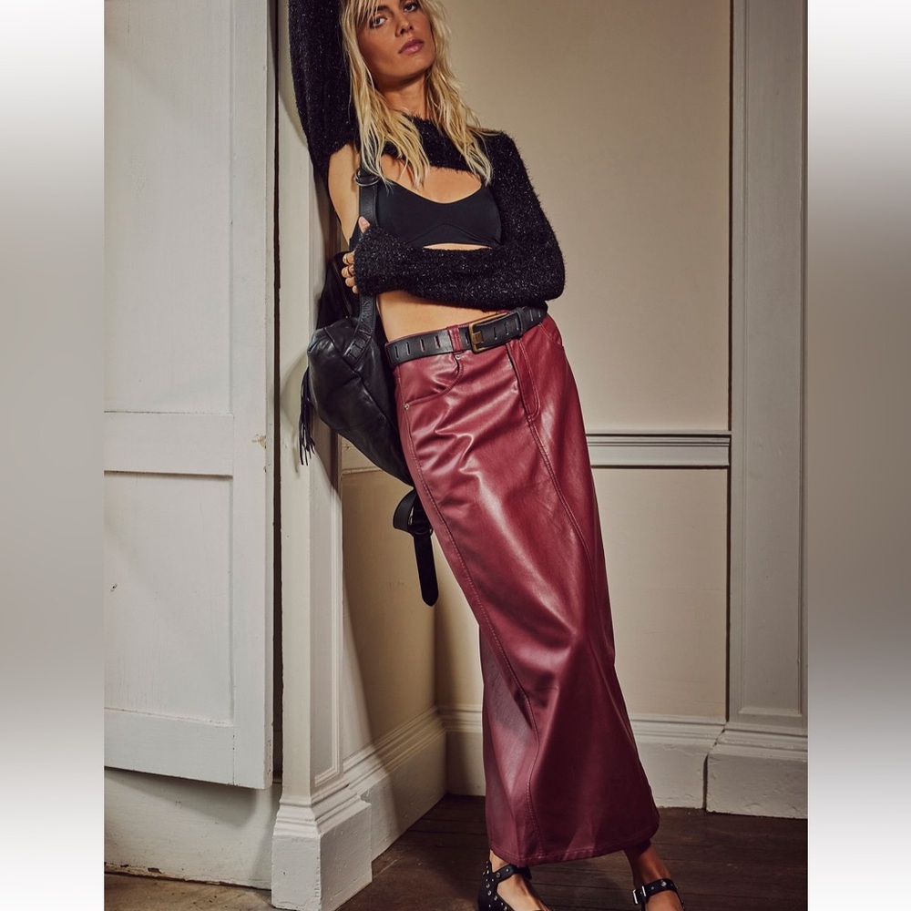 NWT Free People City Slicker Vegan Maxi Skirt